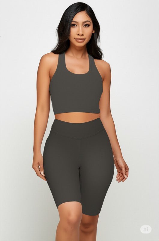 PADDED BRA CROP TANK TOP WITH BIKER SHORT SET