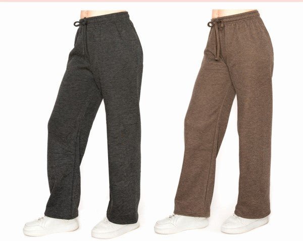 ADULT MELANGE WIDE LEG EASY PANTS WITH FUR-LINED