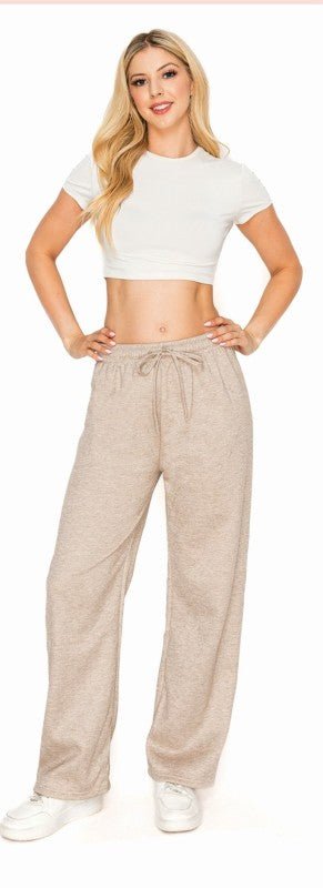 ADULT MELANGE WIDE LEG EASY PANTS WITH FUR-LINED